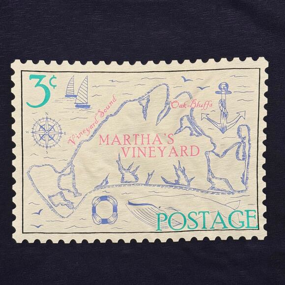 Talbots Top 3/4 Sleeve Marthas Vineyard Postage Stamp Coastal Navy Blue Small - Picture 4 of 8